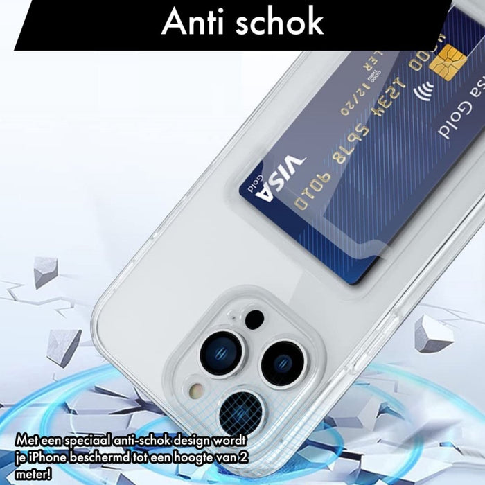 ShockProof iPhone 14 Pro Max Hoesje met Pasjeshouder - Transparant - Met Kaarthouder - Kristalhelder