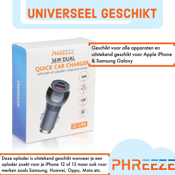 Snellader Auto - Autolader met USB-A & USB-C Poort - Car Charger Quick Charge 3.0 en Power Delivery - Veilig en Compact - USB-C Autolader - Auto Oplader - Sigaretten Aansteker - Laad 4x zo snel - Auto Accessoires - GSM & Tablet Autolader