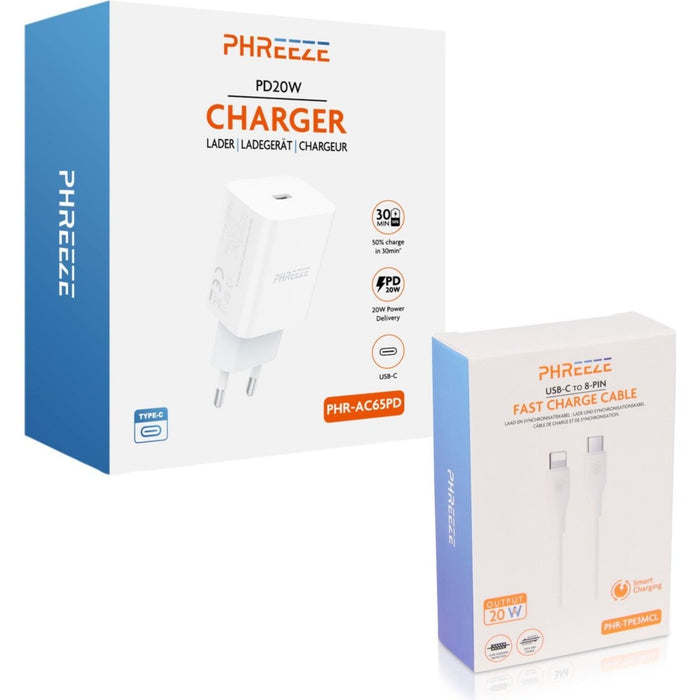 Snellader iPhone - Inclusief USB-C naar Apple Lightning Kabel - 3 Meter - Wit - USB-C Oplader - Apple Adapter