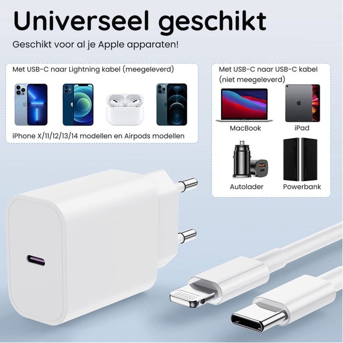 Snellader iPhone + Oplader Kabel 2 Meter - USB C - Voor iPhone 11, 12, 13 en 14, iPad Air en iPad 10.2