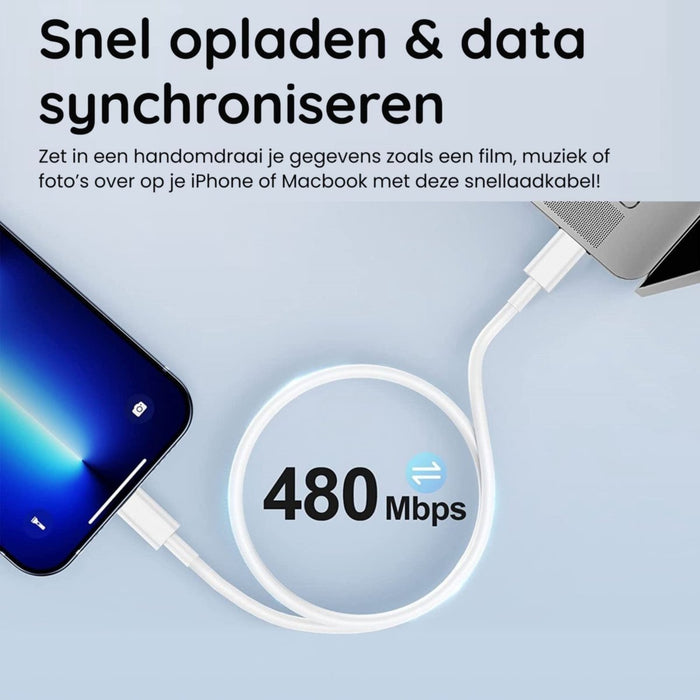 Snellader iPhone + Oplader Kabel 2 Meter - USB C - Voor iPhone 11, 12, 13 en 14, iPad Air en iPad 10.2