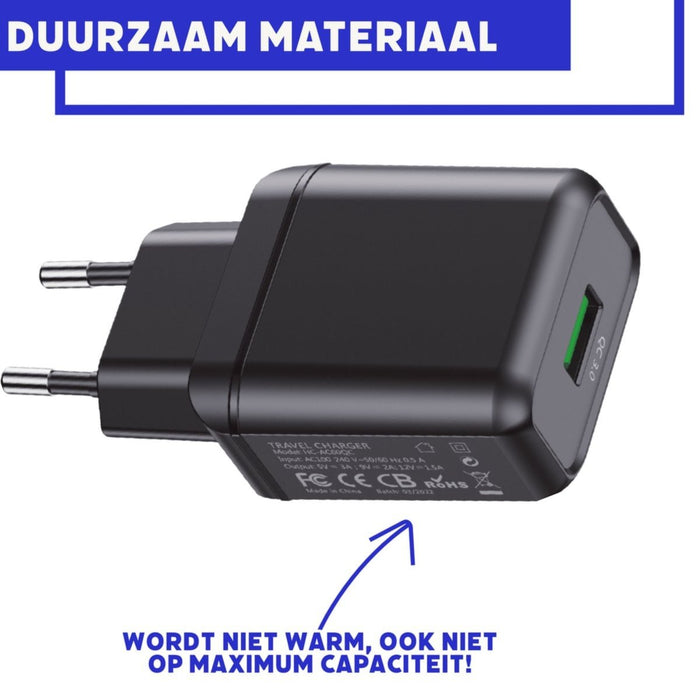 Snellader met USB-C Kabel voor Samsung S21/S20/S10/A51/A53/S22/A13/A50/S9/A52 - Quick Charge 18W - Gecertificeerde USB Adapter met USB-C Kabel