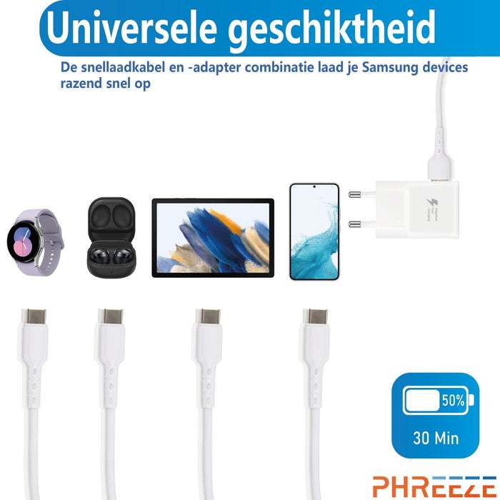 Snellader Samsung - Snelle Oplader Samsung - Quick Charge en Power Delivery Lader- USB-C Power Delivery - Wit