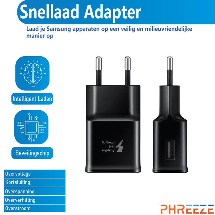 Snellader Samsung -Snelle Oplader Samsung - Quick Charge en Power Delivery Lader - USB-C Power Delivery - Zwart