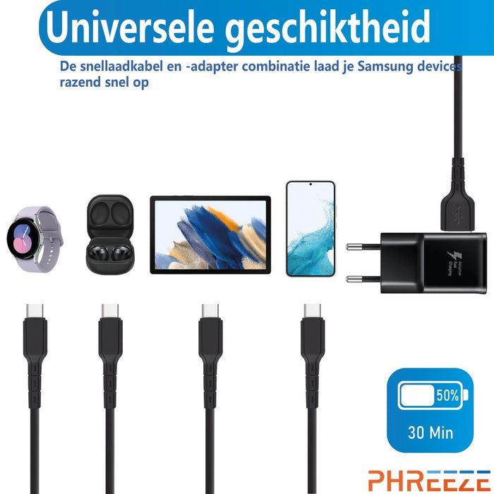 Snellader Samsung -Snelle Oplader Samsung - Quick Charge en Power Delivery Lader - USB-C Power Delivery - Zwart