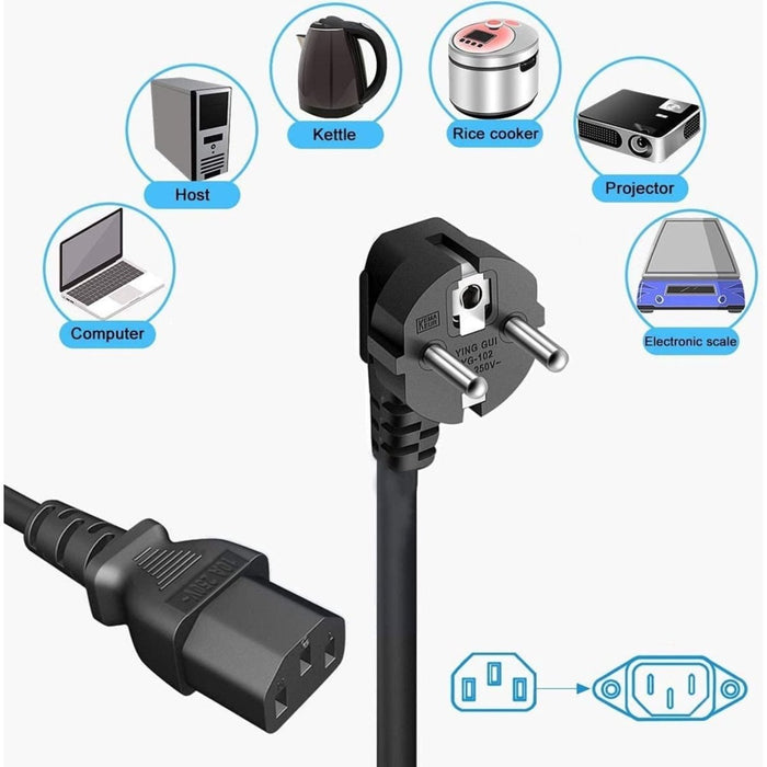 Stroomkabel C13 met Euro Plug - Voedingskabel TV, Monitor, LCD, Printer, PC - Maximaal 250V / 10A / 2500W - Stroomkabel 3 Aderig - Stroomdraad - C13 Kabel - Apparaatsnoer - Stekker - Voedingskabel