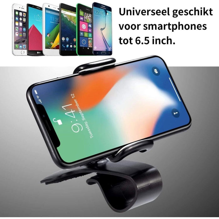 Telefoonhouder Auto - Dashboard Telefoonhouder - Klem - Universeel - Samsung - Iphone - Huawei - Voorruit Telefoonhouder - Verstelbaar - Mobiele houder - Premium - GSM houder - Carbon fiber - Zwart