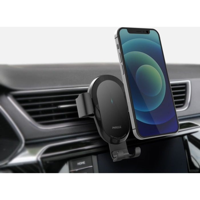 Telefoonhouder Auto met Draadloze Oplader & Infrarood Sensor (15 Watt Snellader) - Autolader Quick Charge voor Raam, Dashboard, Ventilatierooster en Bureau - Houder voor Samsung S21/S22 Android en Apple iPhone 8/10/11/12/13 - Zwart - Cadeau