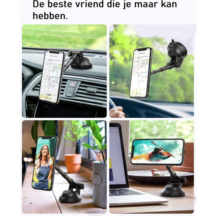 Telefoonhouder Auto - Verstelbaar - Magneet -Zuignap - Magnetische Telefoon Houder voor in de Auto of Bureau - Geschikt voor iPhone 11 / 12 Pro max / Samsung S21 Plus / Ultra