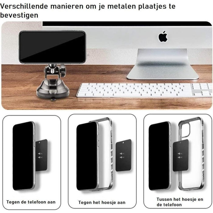 Telefoonhouder Auto - Verstelbaar - Magneet -Zuignap - Magnetische Telefoon Houder voor in de Auto of Bureau - Geschikt voor iPhone 11 / 12 Pro max / Samsung S21 Plus / Ultra