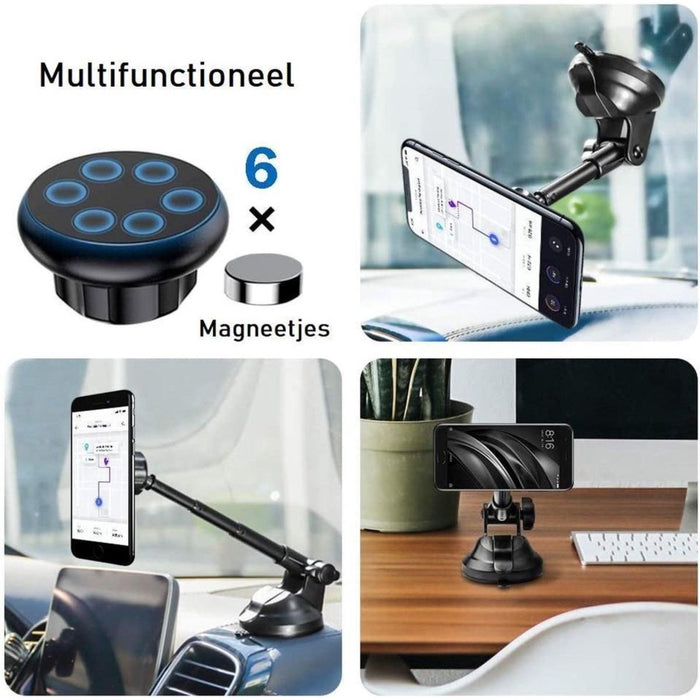 Telefoonhouder Auto - Verstelbaar - Magneet -Zuignap - Magnetische Telefoon Houder voor in de Auto of Bureau - Geschikt voor iPhone 11 / 12 Pro max / Samsung S21 Plus / Ultra