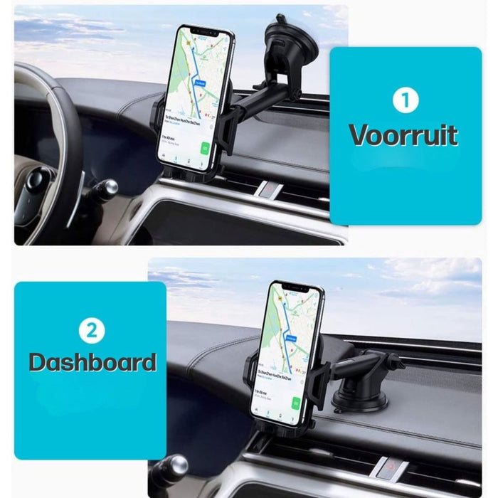 Telefoonhouder Auto Zuignap V2 - Ultra Sterke Zuignap - Verstelbaar - Universeel - Autohouder voor Dashboard , Voorruit , Bureau - Zwart - Telefoonhouders - Phreeze