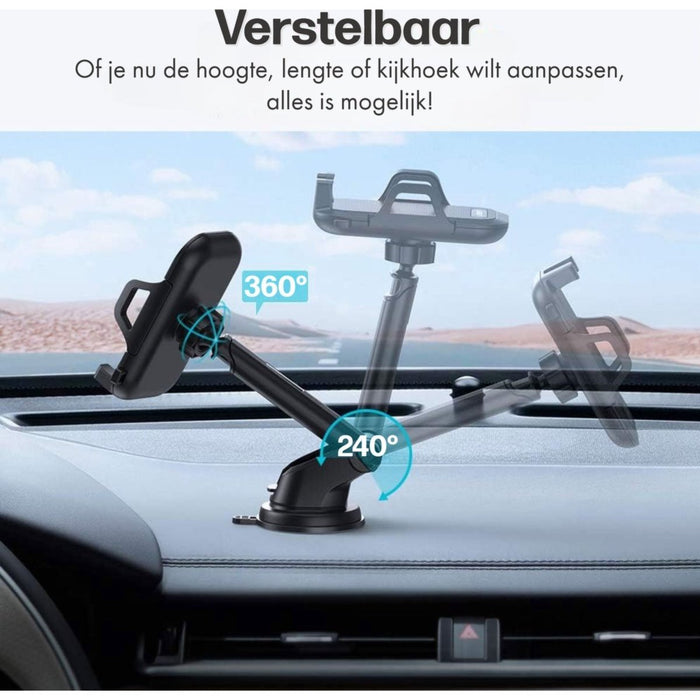 Telefoonhouder Auto Zuignap V2 - Ultra Sterke Zuignap - Verstelbaar - Universeel - Autohouder voor Dashboard , Voorruit , Bureau - Zwart - Telefoonhouders - Phreeze