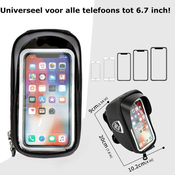 Telefoonhouder Fiets met Tas | Waterdicht | Opbergruimte | Universeel | Racefiets | Mountainbike | Fietstas | Uitsparing voor oordopjes | Plek voor powerbank | Mountainbike