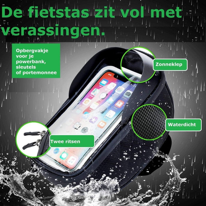 Telefoonhouder Fiets met Tas | Waterdicht | Opbergruimte | Universeel | Racefiets | Mountainbike | Fietstas | Uitsparing voor oordopjes | Plek voor powerbank | Mountainbike