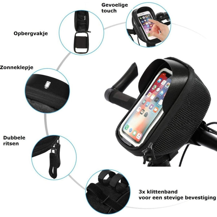 Telefoonhouder Fiets met Tas | Waterdicht | Opbergruimte | Universeel | Racefiets | Mountainbike | Fietstas | Uitsparing voor oordopjes | Plek voor powerbank | Mountainbike