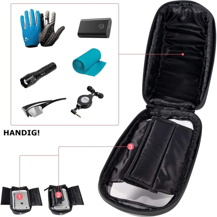 Telefoonhouder Fiets met Tas | Waterdicht | Opbergruimte | Universeel | Racefiets | Mountainbike | Fietstas | Uitsparing voor oordopjes | Plek voor powerbank | Mountainbike