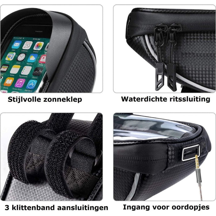 Telefoonhouder Fiets met Tas | Waterdicht | Opbergruimte | Universeel | Racefiets | Mountainbike | Fietstas | Uitsparing voor oordopjes | Plek voor powerbank | Mountainbike