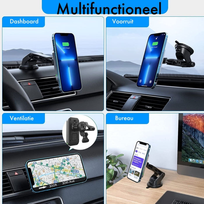 Telefoonhouders Auto met Zuignap + Ventilatierooster - MagSafe Autohouder - 15W Draadloos Snelladen - Geschikt voor iPhone 12/13/14 - Autolader voor Raam, Dashboard, Ventilatierooster en Bureau - GSM Houder Auto - Telefoonhouder Auto Ventilatie