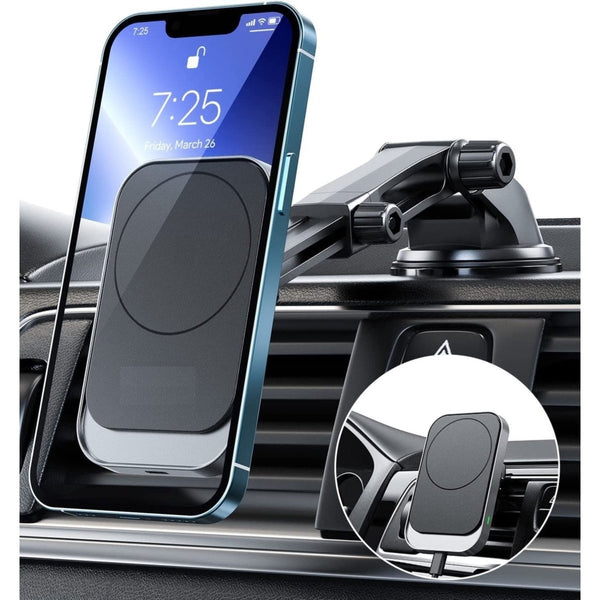 OHLPRO 15 W telefoonhouder compatibel met autolader Magsafe en iPhone 15/14/ 13/12 Pro Max Mini, magnetische telefoonhouder voor de auto met dashboardhouder en ventilatieclip
