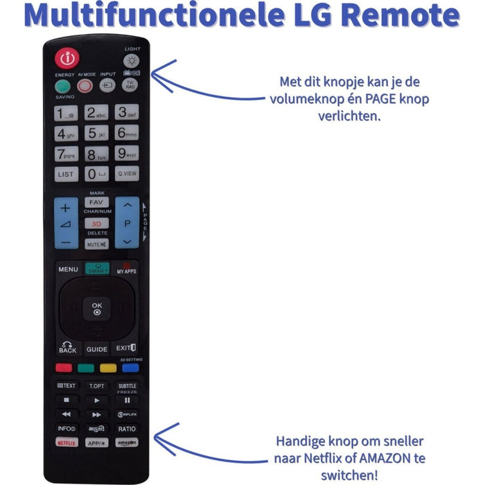 Universele Afstandsbediening voor LG Smart TV -Verlichting Knop - Amazon en Netflix Knop - Alternatief AKB73615303 - LG RM-L930 - Voorgeprogrammeerd