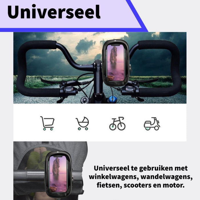 Universele Telefoonhouder PHR-BH1 voor Motor, Fiets en Scooter - Waterdicht - Opbergvak - Fietstas - GSM Houder voor Apple, Samsung, Huawei, Xiaomi t/m 7 inch - Fietshouders - Phreeze