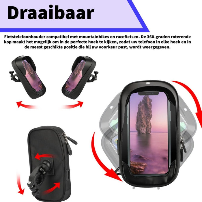 Universele Telefoonhouder PHR-BH1 voor Motor, Fiets en Scooter - Waterdicht - Opbergvak - Fietstas - GSM Houder voor Apple, Samsung, Huawei, Xiaomi t/m 7 inch - Fietshouders - Phreeze