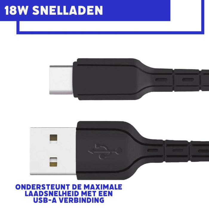 USB Adapter met USB-C Kabel - 2 Meter - Snellader - Quick Charge 18W - Voor Samsung S21,Tab S7,Tab A8,Tab S6 Lite, A52, A53, A51, A13, S22, S21, S10 - Opladers - Phreeze