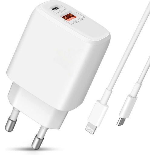 USB-C Adapter met Lightning naar USB-C kabel (1 meter) Geschikt voor iPhone 14,13,12,11 en iPad 2022, 2020, 2021, MacBook Air- iPhone Lader / iPhone oplader / iPhone Kabel / Adapter WIT - Opladers - Phreeze