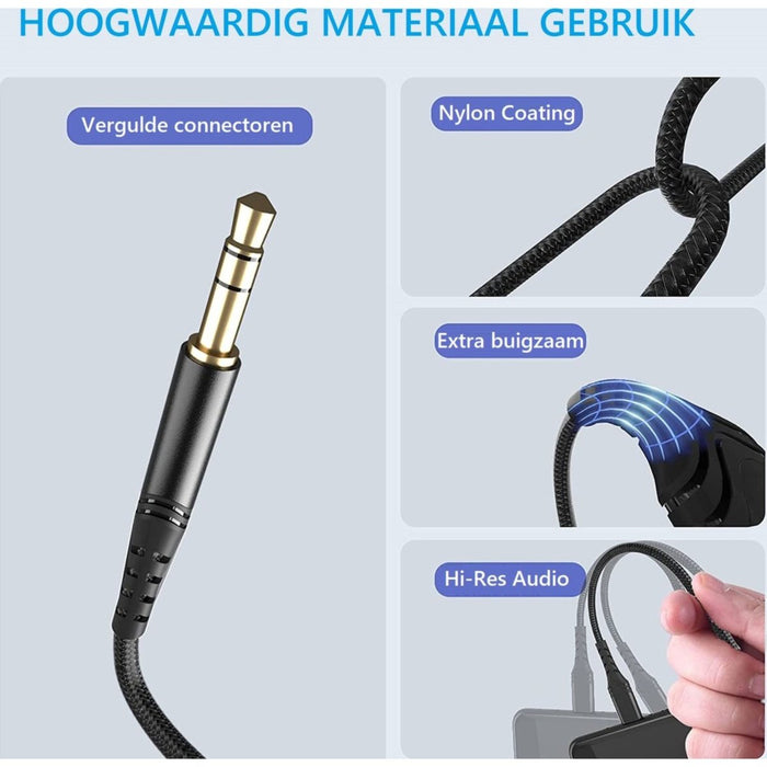 WINH Type C Naar AUX Kabel 2m Nylon - HiFi Geluid Voor Smartphone