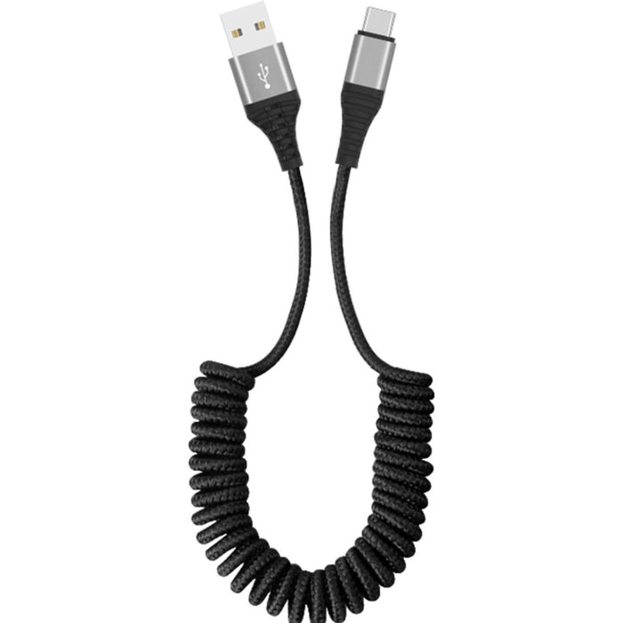 USB-C Data- en Laadkabel 1.5M - Uitrekbaar - Krulsnoer- 2.4A Snellader Kabel - Fast en Quick Charge Oplaadkabel - Type C Naar USB-A - Oplaadsnoer Telefoon - Laptop - Samsung Galaxy en Note - Sony - OnePlus - Gevlochten Nylon – Zwart