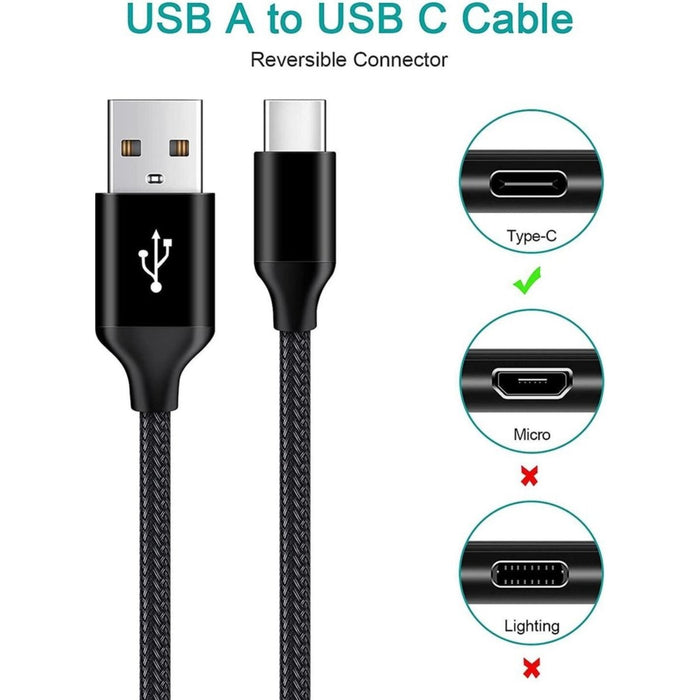 USB-C Data- en Laadkabel 3M - 2.4A Snellader Kabel - Fast en Quick Charge Oplaadkabel - Type C Naar USB-A - Oplaadsnoer Telefoon - Laptop - Samsung Galaxy en Note - Sony - OnePlus - Gevlochten Nylon – Zwart