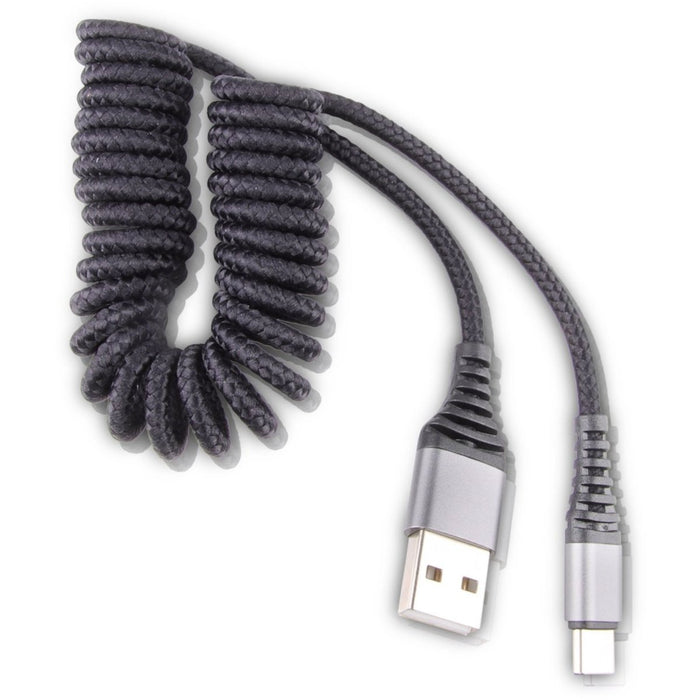 USB-C Kabel 1.5M - Autolader USB-C - Krulsnoer Type-C voor Auto - Gevlochten Nylon - Snellader Kabel - Fast en Quick Charge Oplaadkabel - Type C Naar USB-A - Oplaadsnoer Telefoon - Laptop