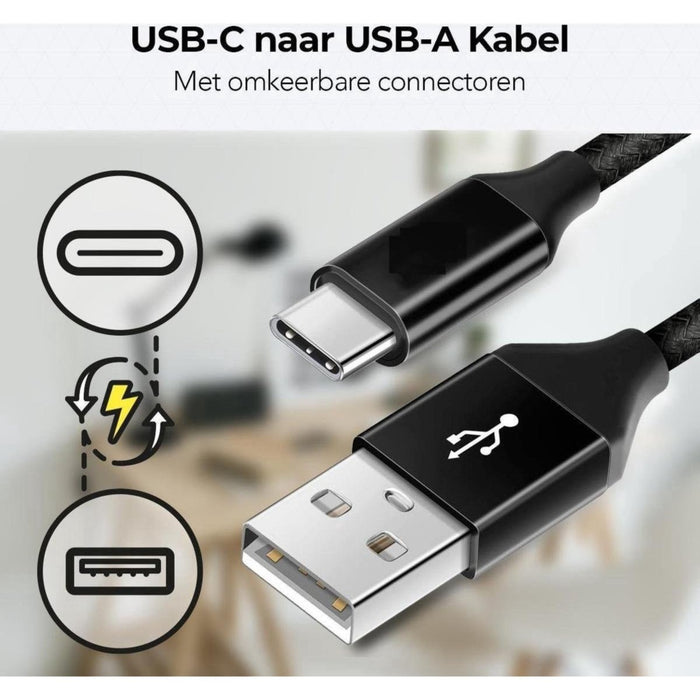 USB C Kabel - USB-C naar USB-kabel - Zwart - 2 Meter - Geschikt voor Samsung S21 – Samsung S20 – USBC – USB-C kabel – USBC Kabel –Samsung A51 Kabel | Samsung S10 Kabel | Geschikt voor Samsung S21 Plus - S10 Plus - S9 Plus - S8 Plus - Kabels - Phreeze