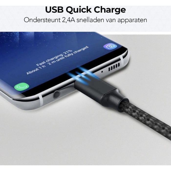 USB C Kabel - USB-C naar USB-kabel - Zwart - 2 Meter - Geschikt voor Samsung S21 – Samsung S20 – USBC – USB-C kabel – USBC Kabel –Samsung A51 Kabel | Samsung S10 Kabel | Geschikt voor Samsung S21 Plus - S10 Plus - S9 Plus - S8 Plus - Kabels - Phreeze