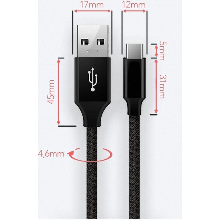 USB C Kabel - USB-C naar USB-kabel - Zwart - 2 Meter - Geschikt voor Samsung S21 – Samsung S20 – USBC – USB-C kabel – USBC Kabel –Samsung A51 Kabel | Samsung S10 Kabel | Geschikt voor Samsung S21 Plus - S10 Plus - S9 Plus - S8 Plus - Kabels - Phreeze