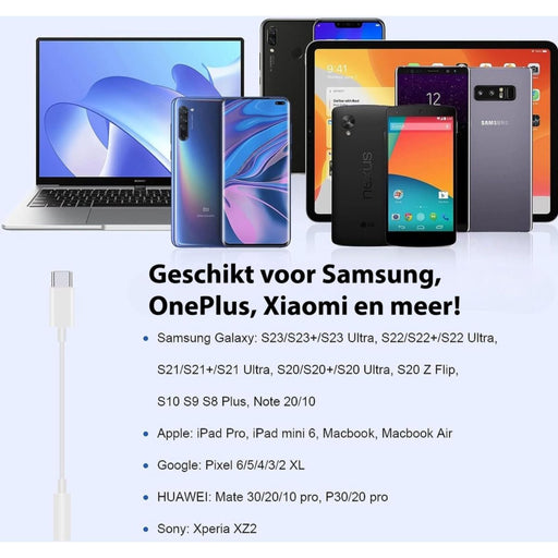 USB C naar 3.5mm Jack Adapter - Audiojack naar USB-C - Audiojack 3.5 - Audio Jack USB-C - Audio Jack Kabel - Geschikt voor Samsung / OnePlus / Xiaomi / Oppo / Huawei - Wit - Audio & Video - Phreeze