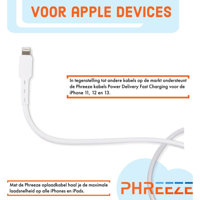 USB C naar Lightning kabel - 1M - Wit - Stevige kunststof kabel - Oplaadkabel iPhone - 480 Mbps - Sneller opladen - iPhone kabel - 3 PACK - Kabels - Phreeze