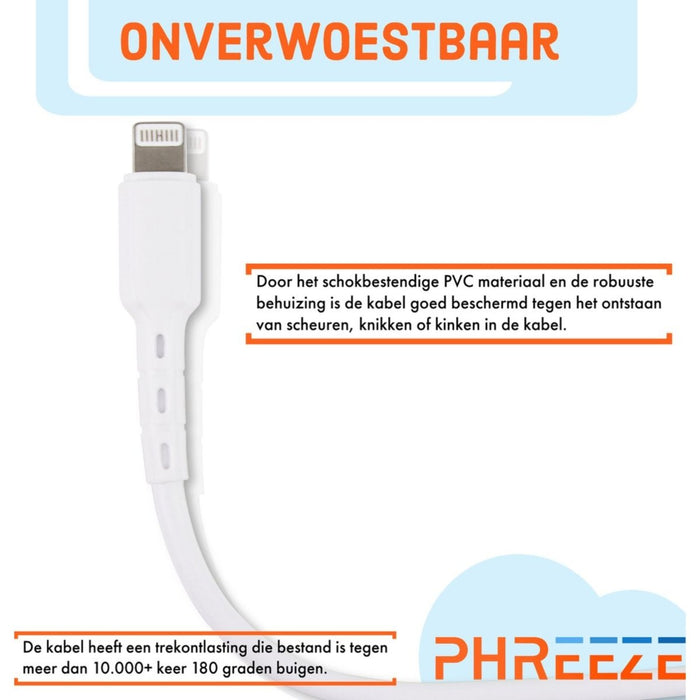 USB C naar Lightning kabel - 1M - Wit - Stevige kunststof kabel - Oplaadkabel iPhone - 480 Mbps - Sneller opladen - iPhone kabel - 3 PACK - Kabels - Phreeze