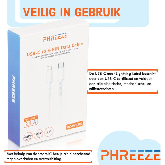 USB C naar Lightning kabel - 1M - Wit - Stevige kunststof kabel - Oplaadkabel iPhone - 480 Mbps - Sneller opladen - iPhone kabel - 3 PACK - Kabels - Phreeze