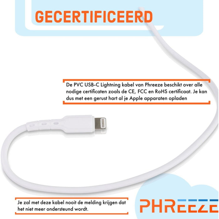 USB-C naar Lightning kabel - 2 meter - Geschikt voor iPhone/iPad/Airpods - Ondersteunt snelladen vanaf iPhone 8/X/XR/XS/11/12/13 - 2m - 3 PACK - Kabels - Phreeze