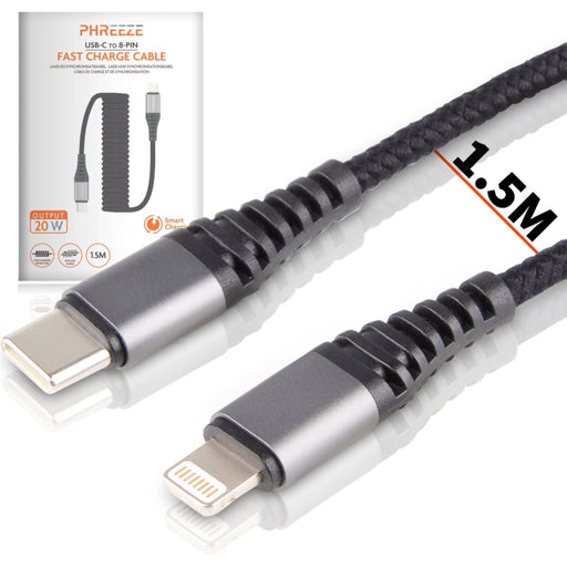 USB-C naar Lightning kabel - Uitrekbaar tot 1.5M - Krulsnoer iPhone Kabel - Autolader iPhone - Geschikt voor iPhone/iPad/Airpods - Ondersteunt snelladen vanaf iPhone 8/X/XR/XS/11/12/13 - 2m - Kabels - Phreeze