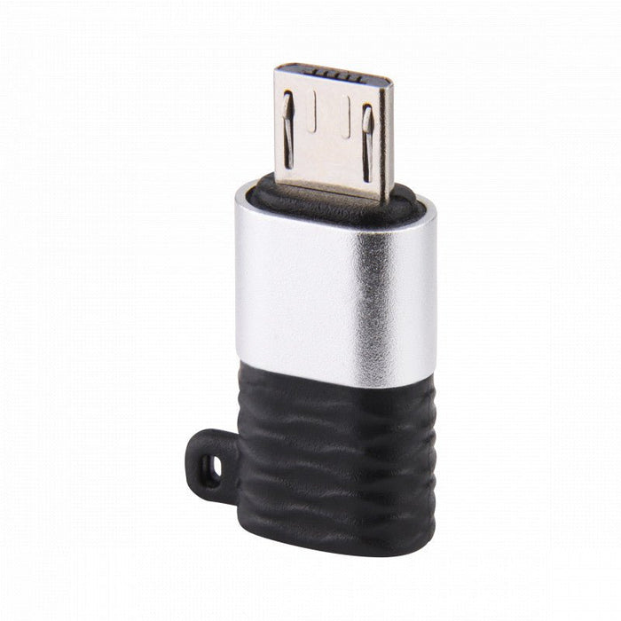 USB-C naar Micro-USB Adapter - Aluminium Design - USB C (Female) naar Micro USB B (Male) Phreeze™ Converter - Ondersteunt 2.4A snelladen en 480 Mbps data overdracht - Met Sleutelhanger - Zilver - OTG Adapters - Phreeze