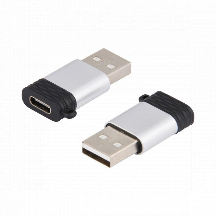 USB-C naar USB-A Adapter - Aluminium Design - USB C (Female) naar USB A (Male) Phreeze™ Converter - Ondersteunt 2.4A snelladen en 480 Mbps data overdracht - Met sleutelhanger - Zilver - OTG Adapters - Phreeze
