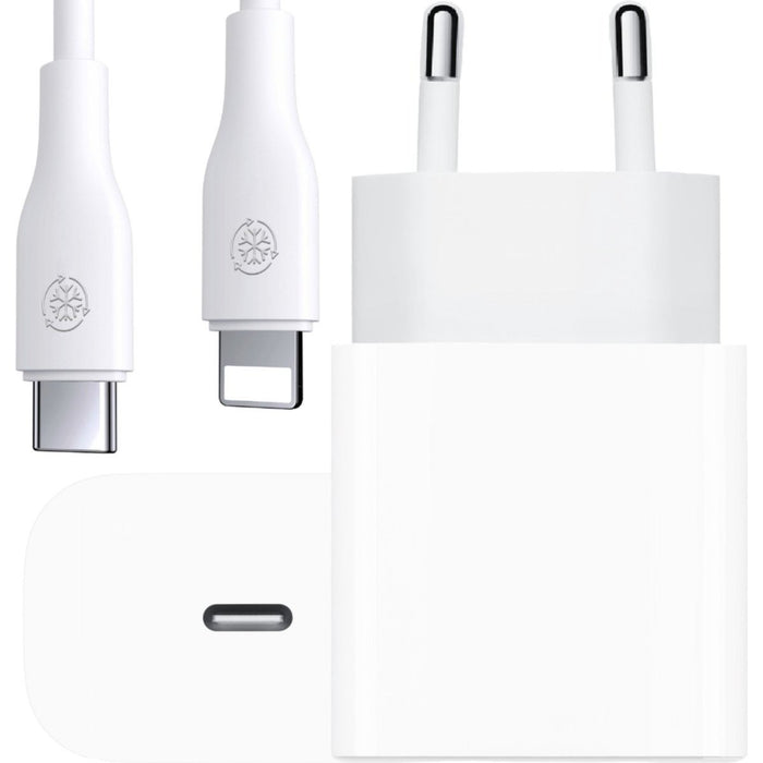 USB-C Oplaad Adapter 20W + Lightning Oplaadkabel - Geschikt voor iPhone 13/13 Pro/13 Mini/13 Pro Max/12/12 Pro/11/ 11 Pro/XR/ iPad Pro 2020 - Wit - Opladers - Phreeze