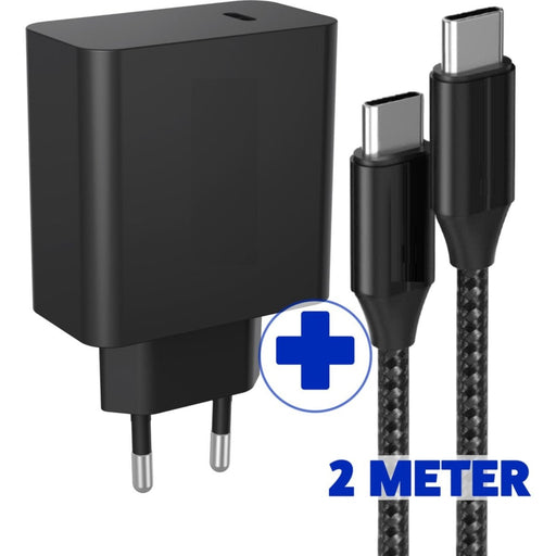 USB-C Oplaadstekker + USB-C naar USB-C Oplader Kabel - 2 Meter - 45W - Super Fast Charging - Gevlochten USB Kabel - Universele Thuislader - USB-C - Adapter voor Samsung S22, S21, S20, Tab S7, Tab S8 - Opladers - Phreeze