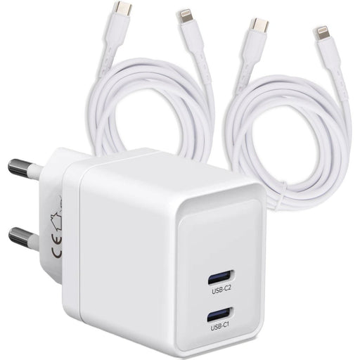 USB-C Snellader 35W + 2x Lightning Kabel - 1M - Geschikt voor Apple Snellader iPhone 14 / 13 / 12 / 11 / X series - Opladers - Phreeze