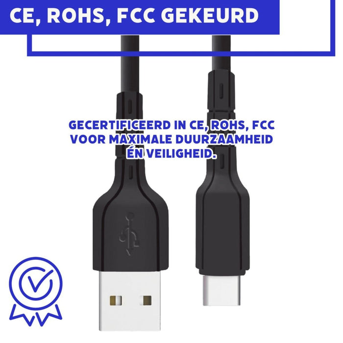 USB-C Stekker Oplader Kabel 2 Meter voor Samsung met Quick Charge - Extra Verstevigd - Zwart - Kabels - Phreeze