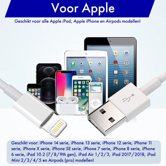 USB naar Lightning Kabel - 1 Meter - 3 PACK - Oplaadkabel iPhone - Gecertificeerd voor Apple iPhone en Apple iPad