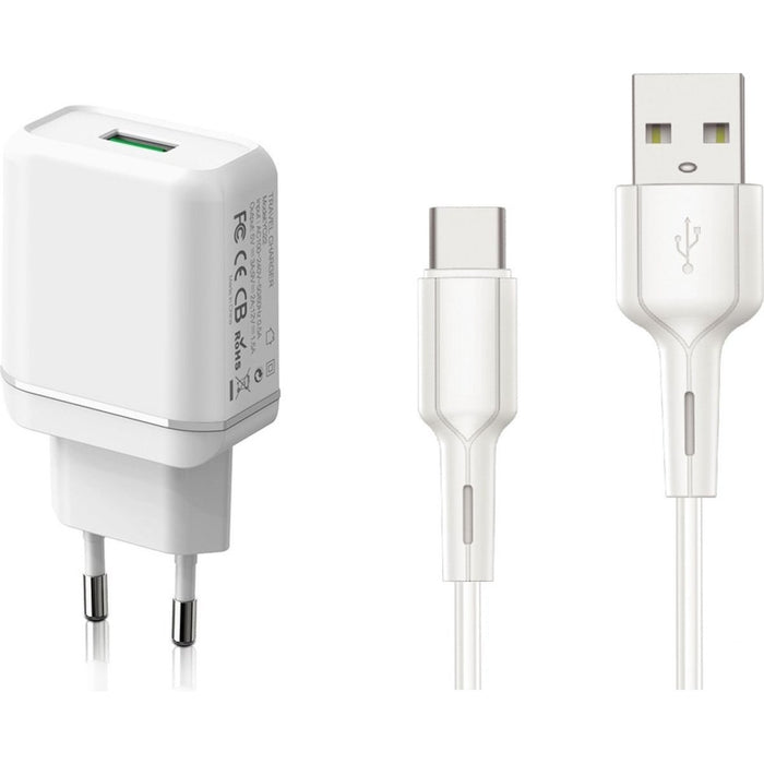 USB Oplaadstekker met USB-C Kabel 1 Meter - Snellaadfunctie - Oplaadsnoer - Snellaadfunctie - USB Oplader - Samsung Snellader - Oplader Samsung - Fast Charging - Samsung Adapter - Samsung Snellader - Adapter USB - Adapter Universeel - PowerPort